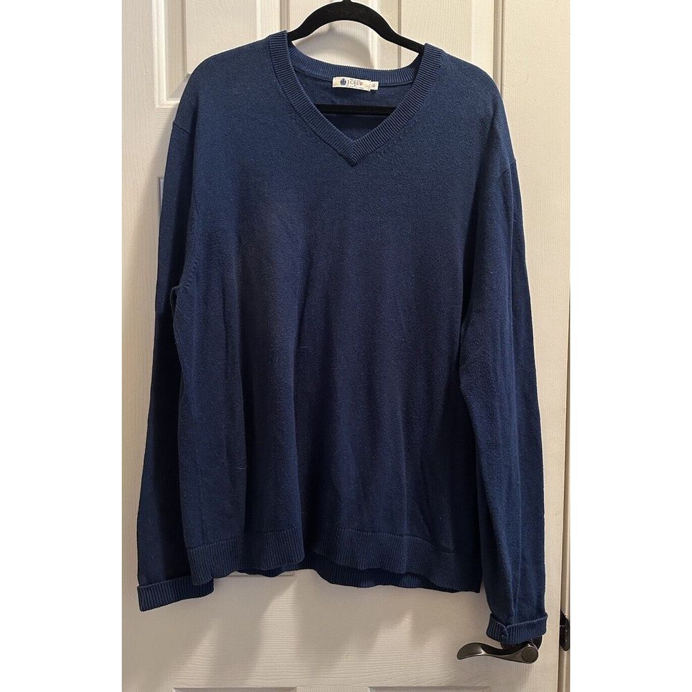 J‎ Crew Sweater Mens XL Blue Cashmere Cotton Blend Long Sleeve V Neck